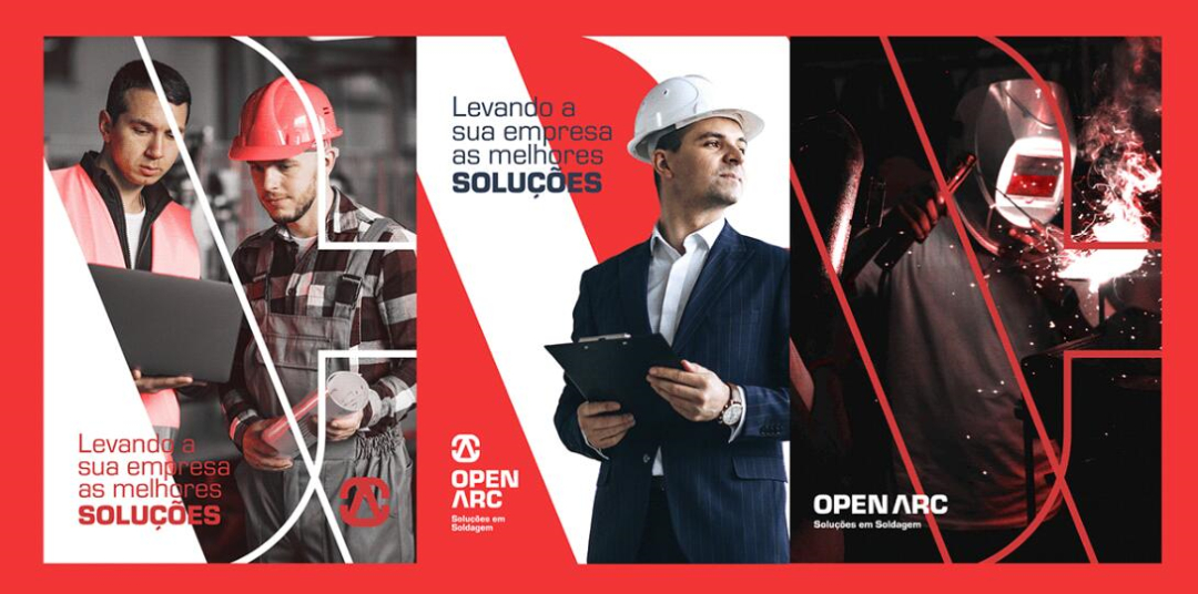 Open Arc 焊接解決方案公司企業視覺形象識別設計，字母O+A電弧打開圖形