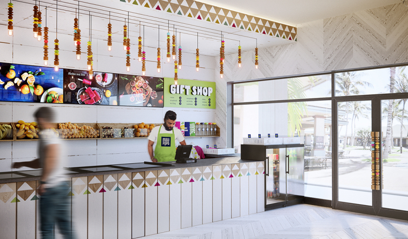 Maui Pops 冰淇淋店品牌logo設計店鋪室內設計，活潑的夏威夷風格