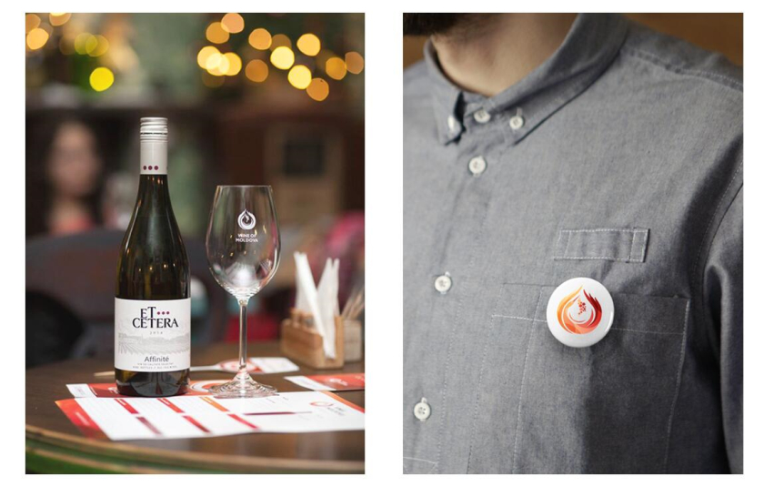 摩爾多瓦釀酒師協會logo設計“地圖+酒滴+葡萄+白鸛展翅+火”