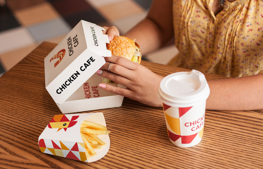 Chicken Cafe 幾何色塊小雞咖啡餐飲”LOGO+輔助圖形”設計