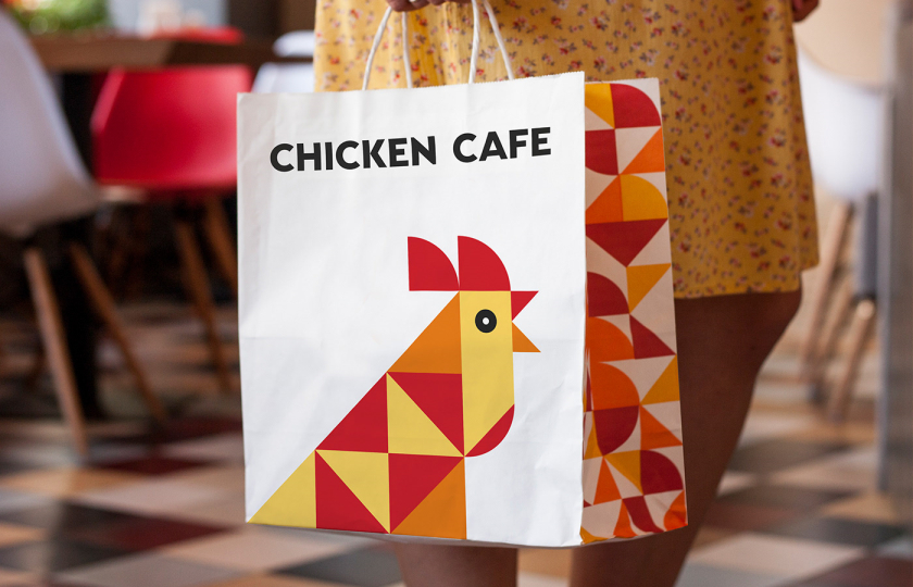 Chicken Cafe 幾何色塊小雞咖啡餐飲”LOGO+輔助圖形”設計