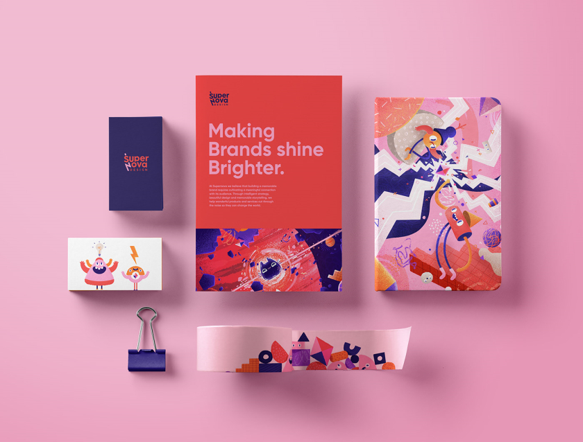Supernova高端精品設計工作室品牌形象設計與炫酷卡通風格插畫設計