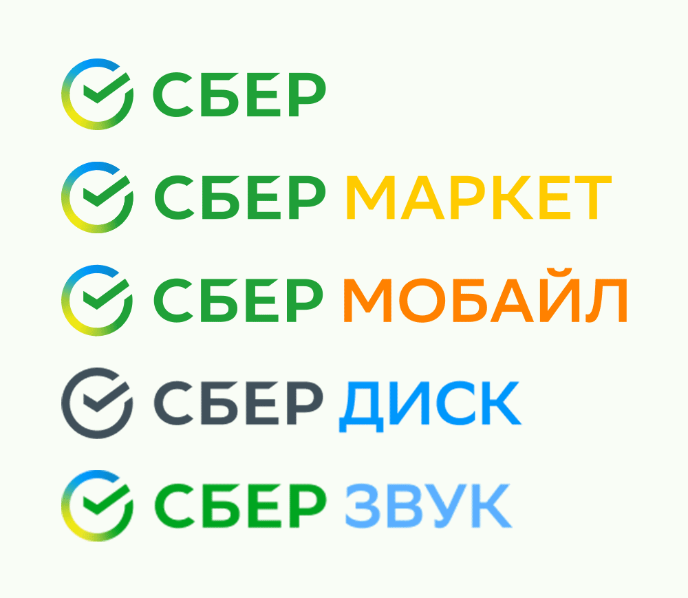 Сбер 金融銀行品牌重塑-品牌架構-子品牌名稱及配色