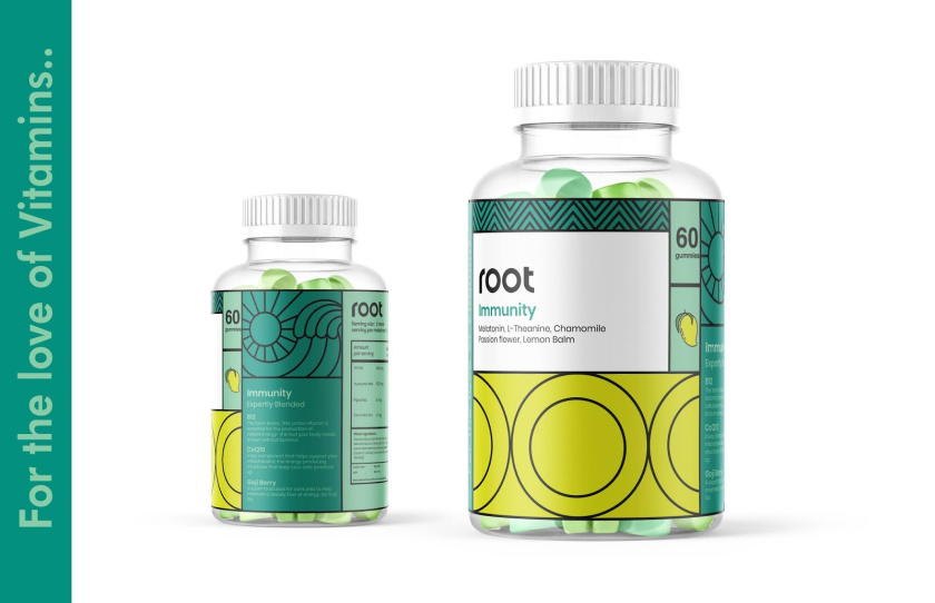 根系營養 Root Nutrition 維生素補充劑保健品線條插畫包裝設計