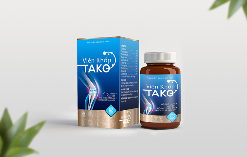 Tako 關節補充劑藥品保健品包裝設計，膝關節在藍色光面紙材料的圖像顯示