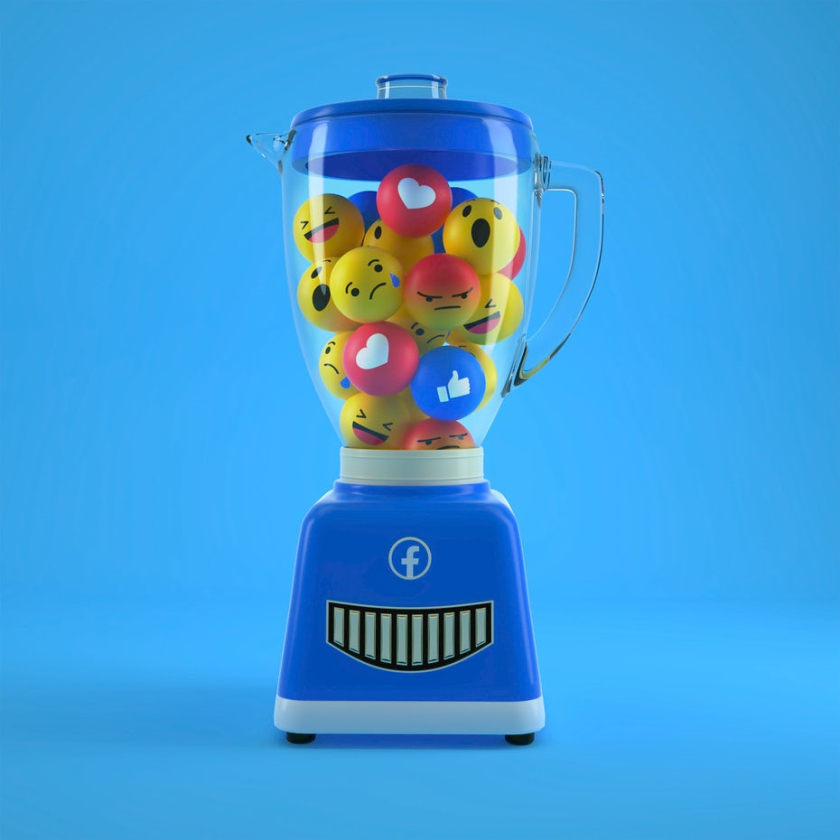 facebook 表情符號在榨汁機(jī)中的 3D 設(shè)計(jì)