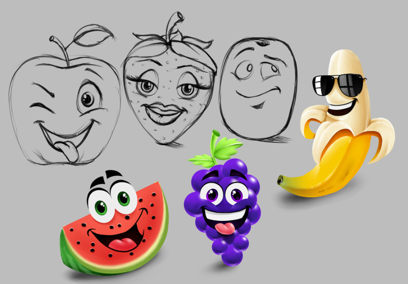 水果表情符號設(shè)計(jì)和草圖