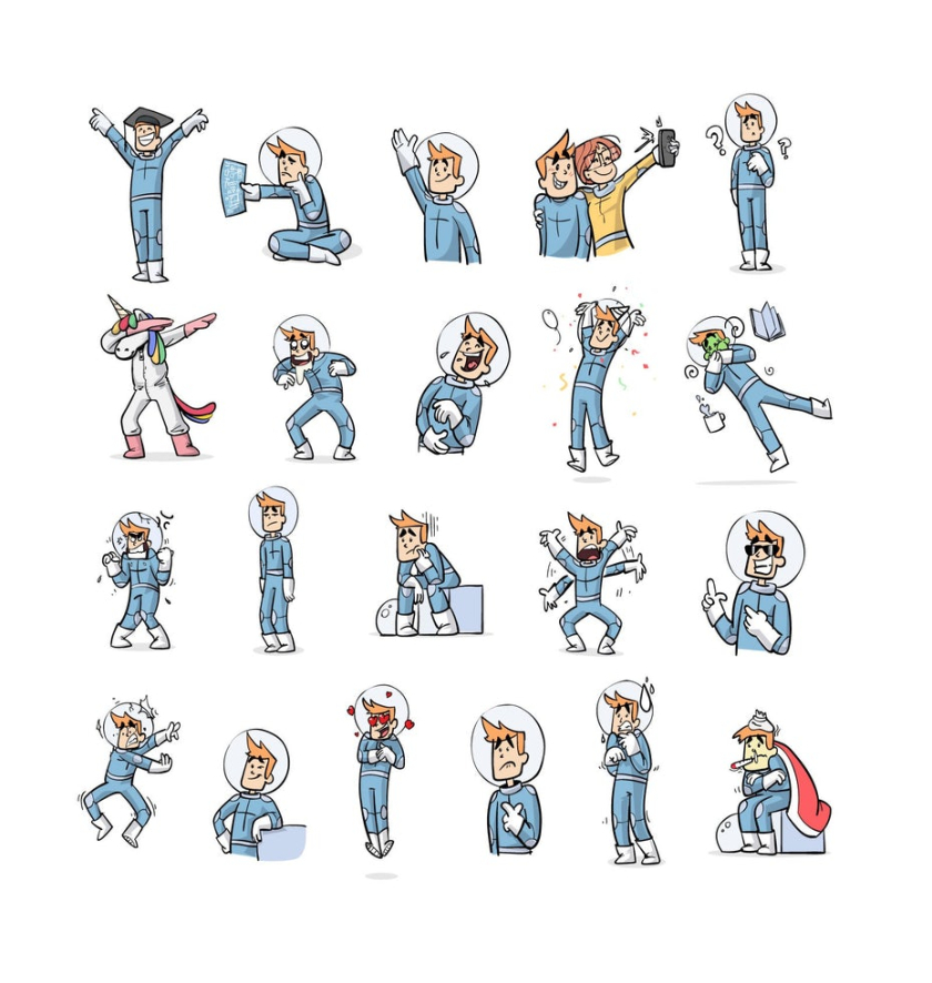 設(shè)計(jì)聊天個(gè)性表情包（卡通吉祥物表情符號）-宇航員卡通吉祥物角色的表情符號設(shè)計(jì)