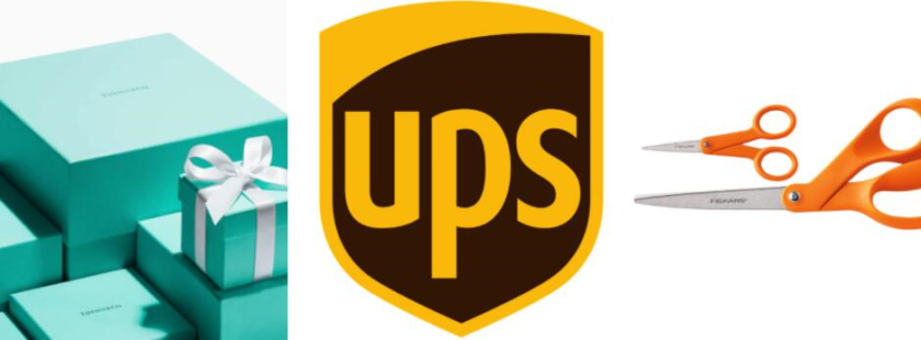  左圖：蒂芙尼藍包系列 中圖：UPS 標志 右圖：兩對 Fiskars 剪刀