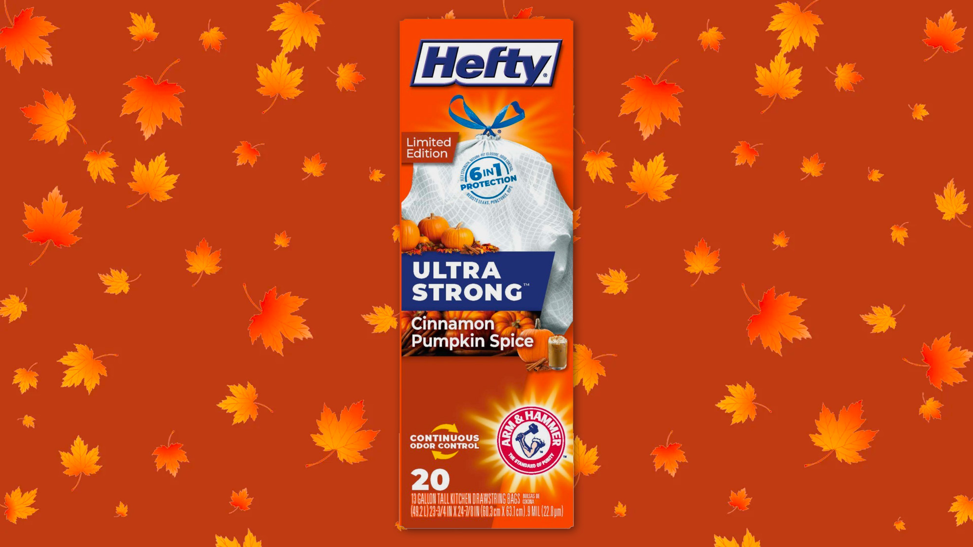 Hefty南瓜香味垃圾袋包裝設(shè)計(jì)，藍(lán)色與橙色的強(qiáng)對比醒目設(shè)計(jì)