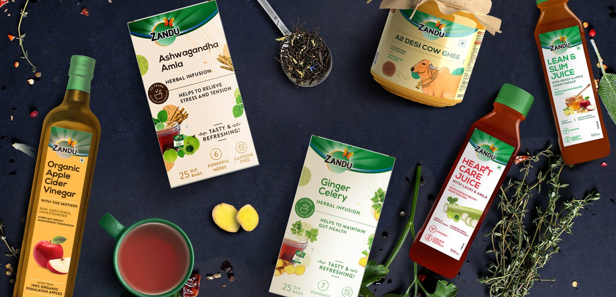 zandu蘋果醋果汁蜂蜜水果花茶系列食品包裝設計，統一的包裝頂部設計