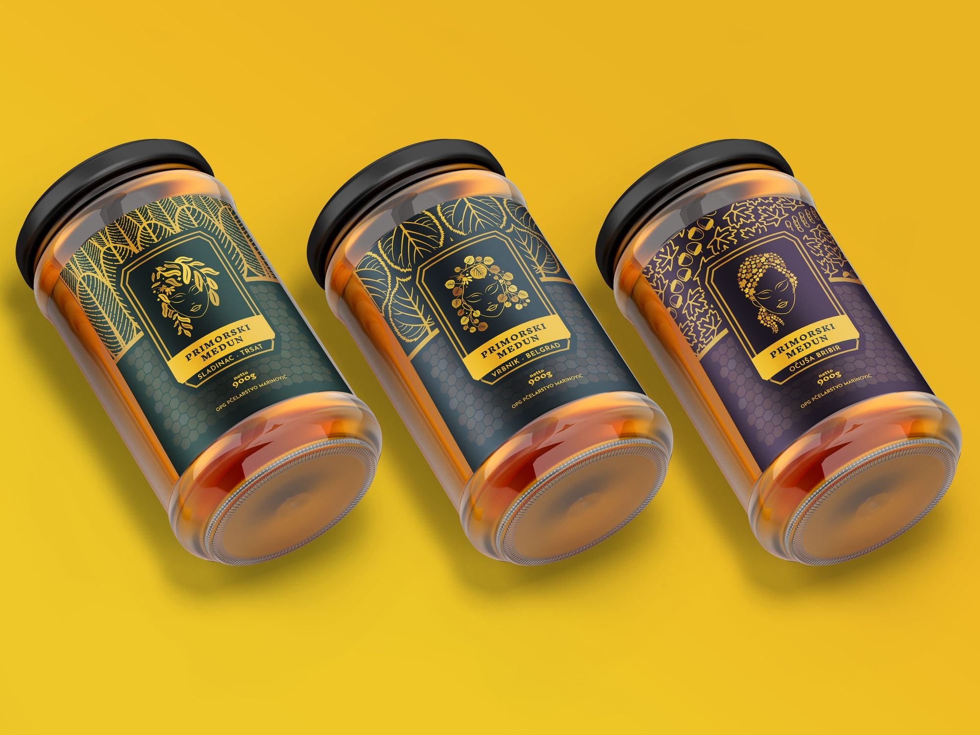 PRIMORSKI 灌裝蜂蜜標簽包裝設計“人物”頭像插畫