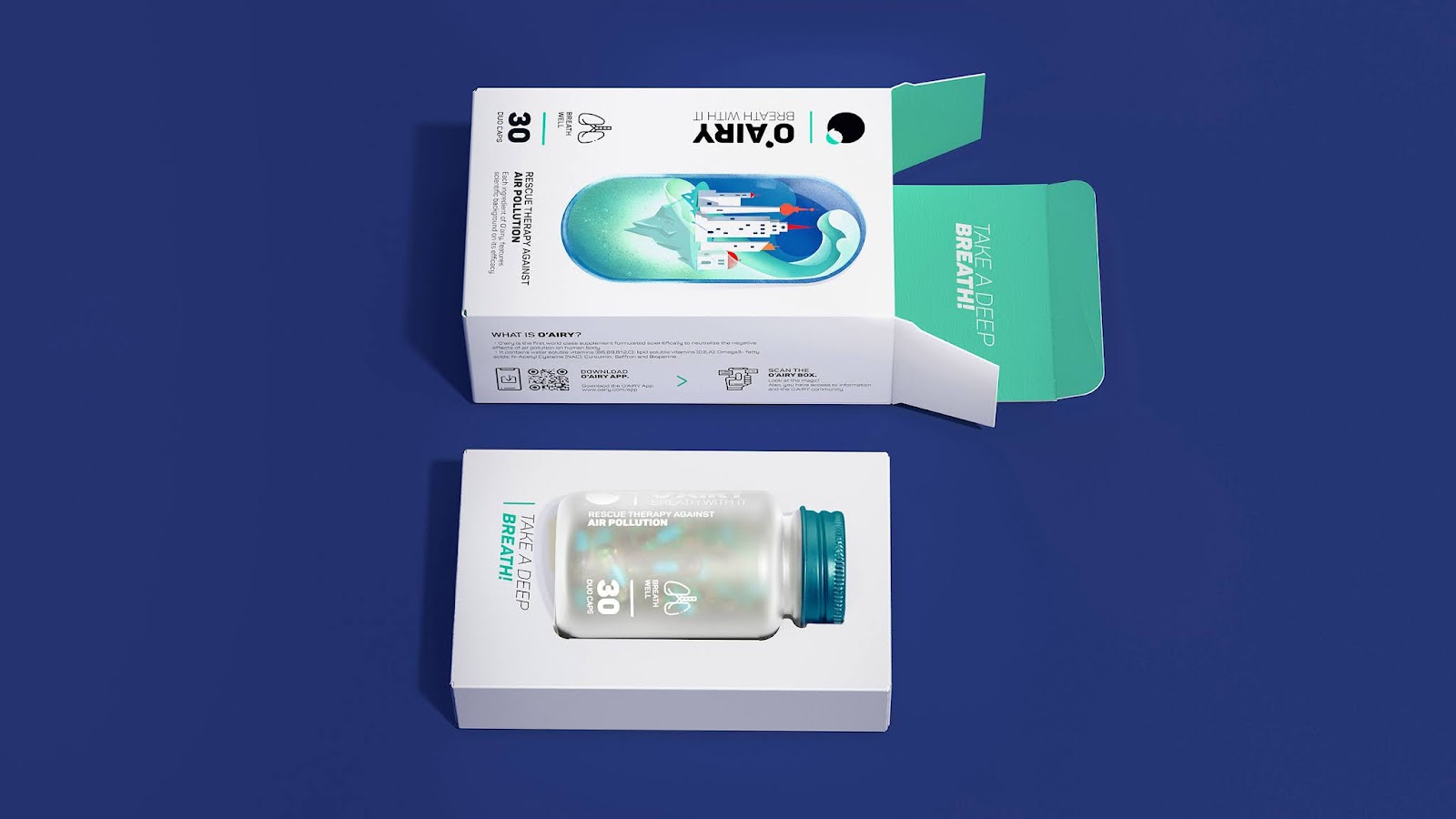 O''''AIRY 抗空氣污染營(yíng)養(yǎng)補(bǔ)充劑保健品包裝設(shè)計(jì)“膠囊元素”（含AR）