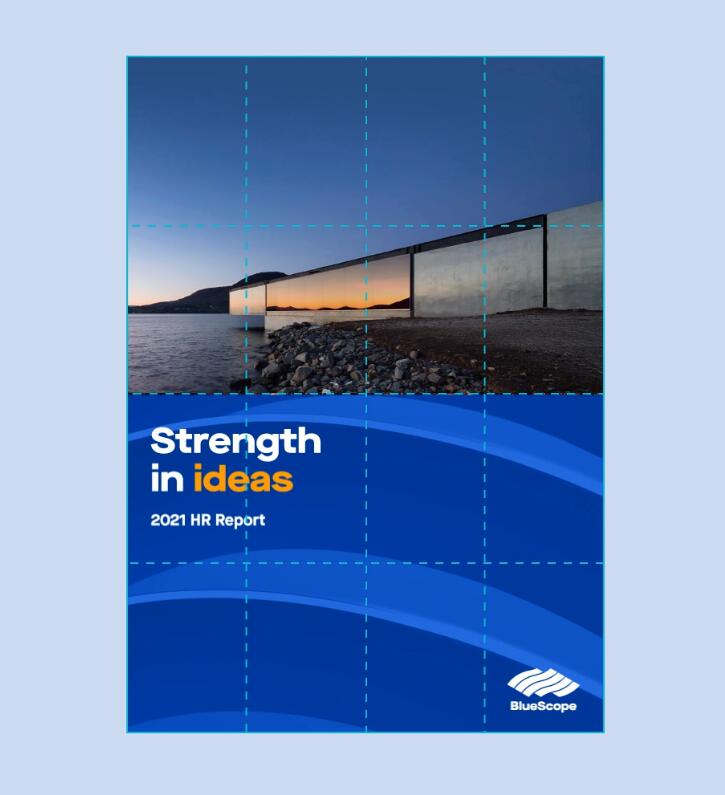 BlueScope油漆涂層鋼鐵產品制造商品牌形象企業vi設計“藍色動態彎曲”輔助圖形