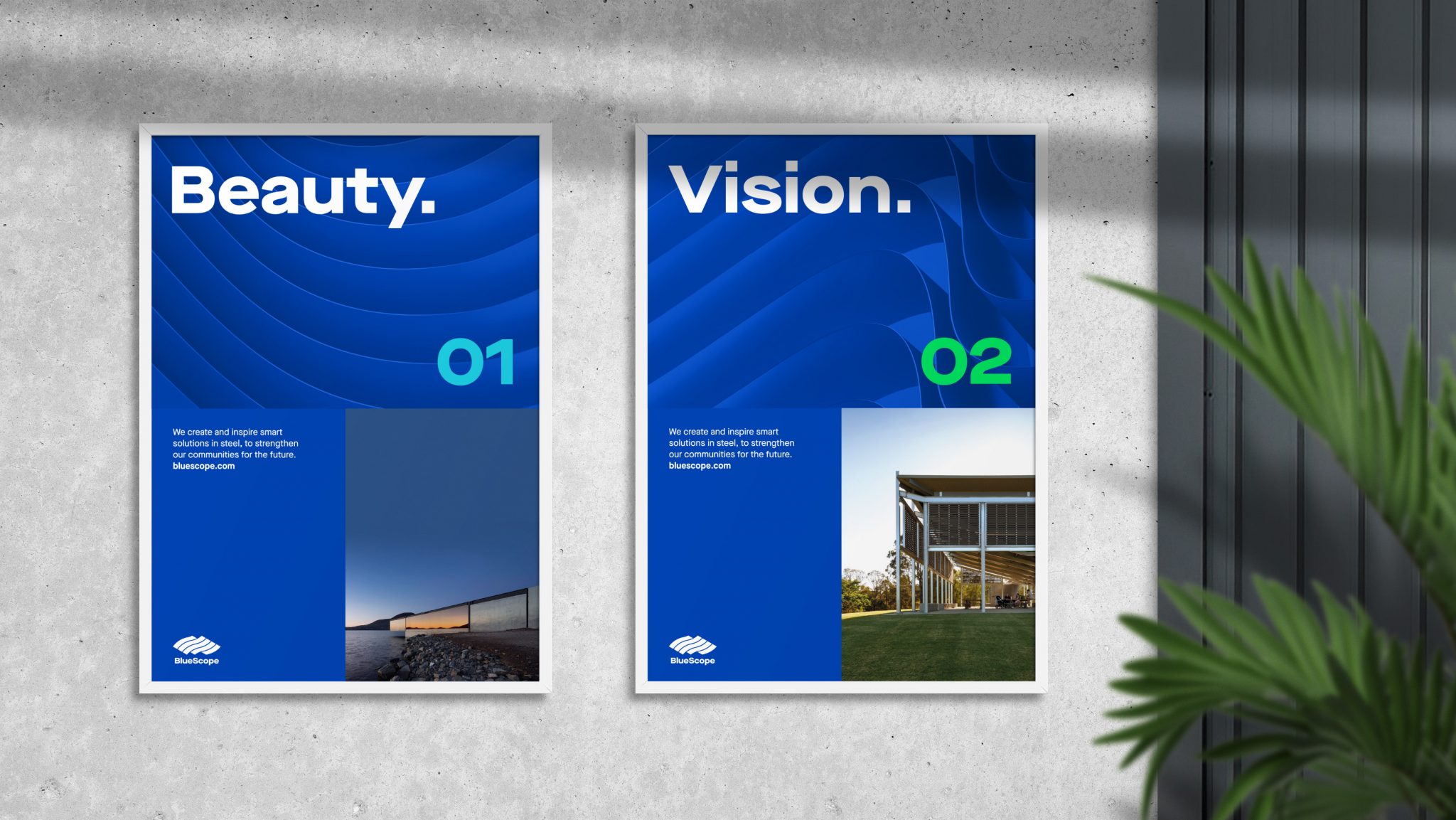 BlueScope油漆涂層鋼鐵產品制造商品牌形象企業vi設計“藍色動態彎曲”輔助圖形