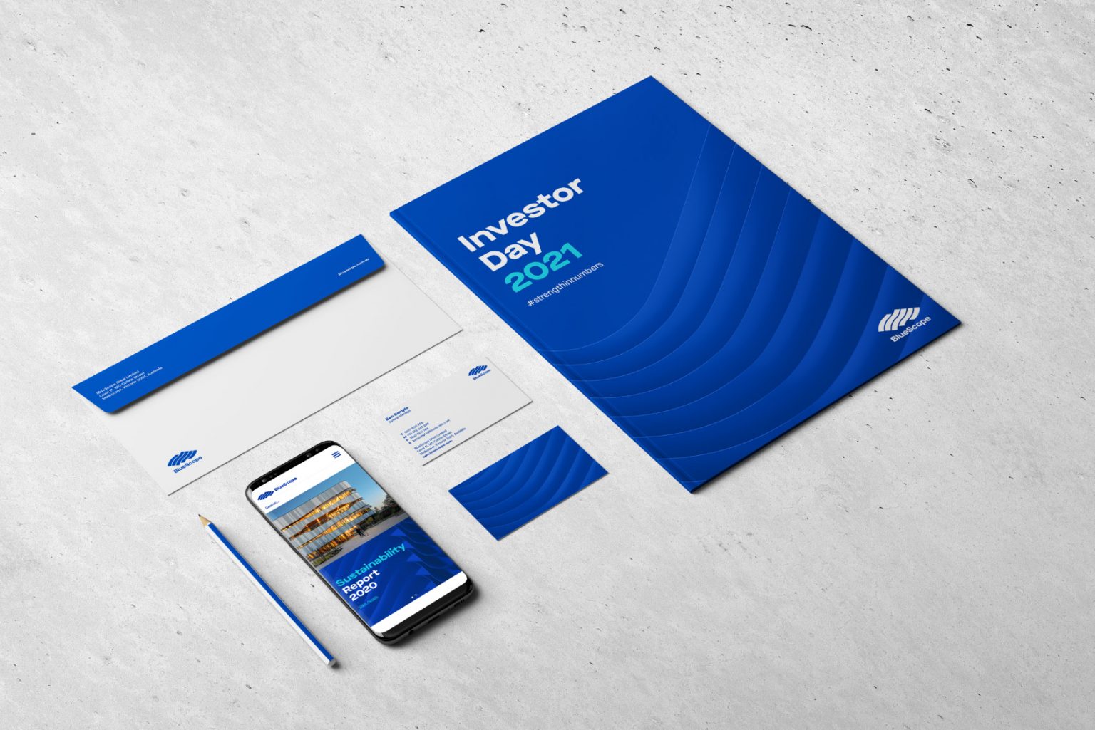 BlueScope油漆涂層鋼鐵產品制造商品牌形象企業vi設計“藍色動態彎曲”輔助圖形