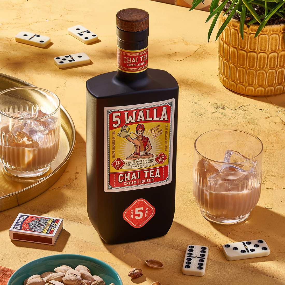 5 WALLA柴茶奶油利口養生酒包裝設計，源自印度火柴盒藝術插畫