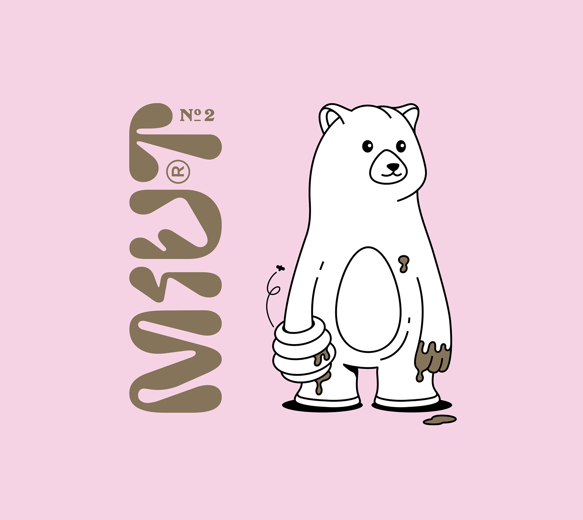 Miut 蜂蜜酒品牌包裝設計,一只拿著蜂巢的熊插畫