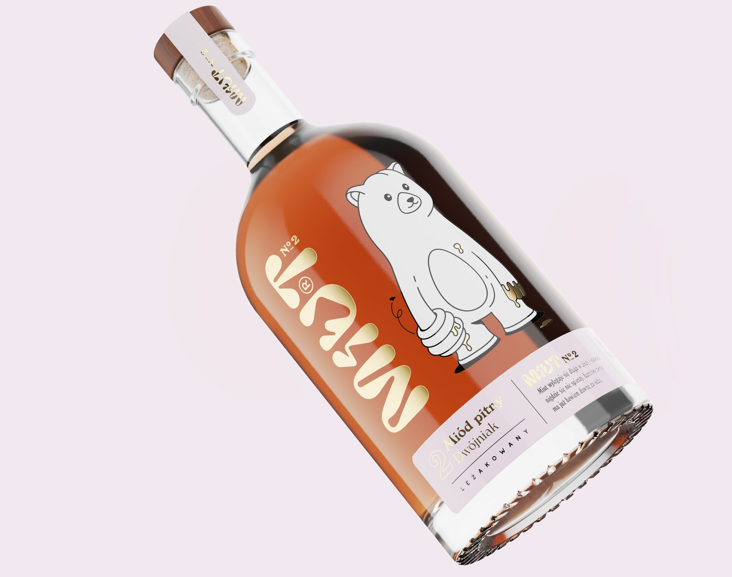 Miut 蜂蜜酒品牌包裝設計,一只拿著蜂巢的熊插畫