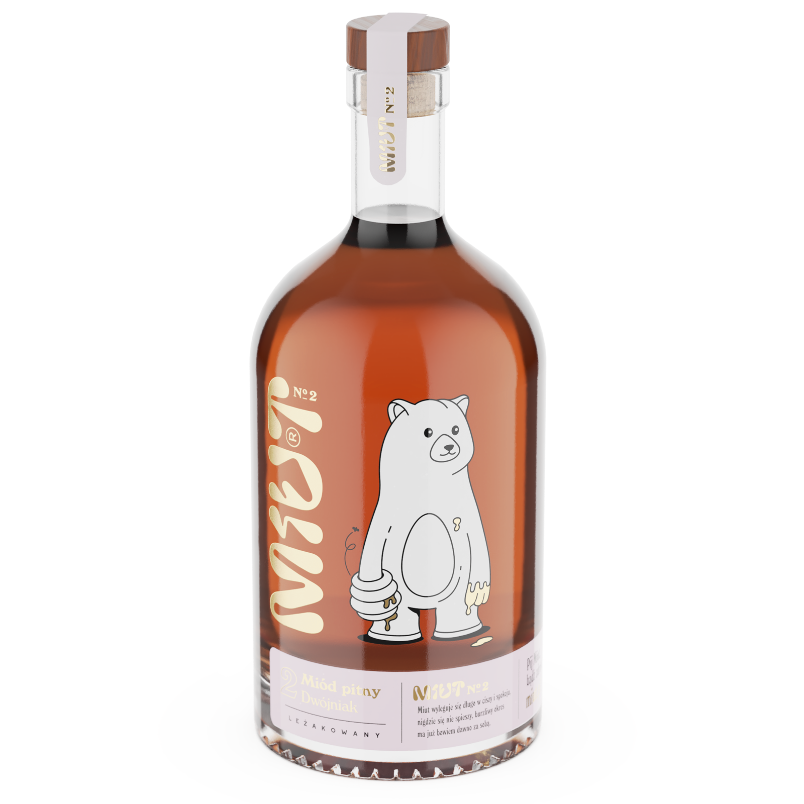 Miut 蜂蜜酒品牌包裝設計,一只拿著蜂巢的熊插畫