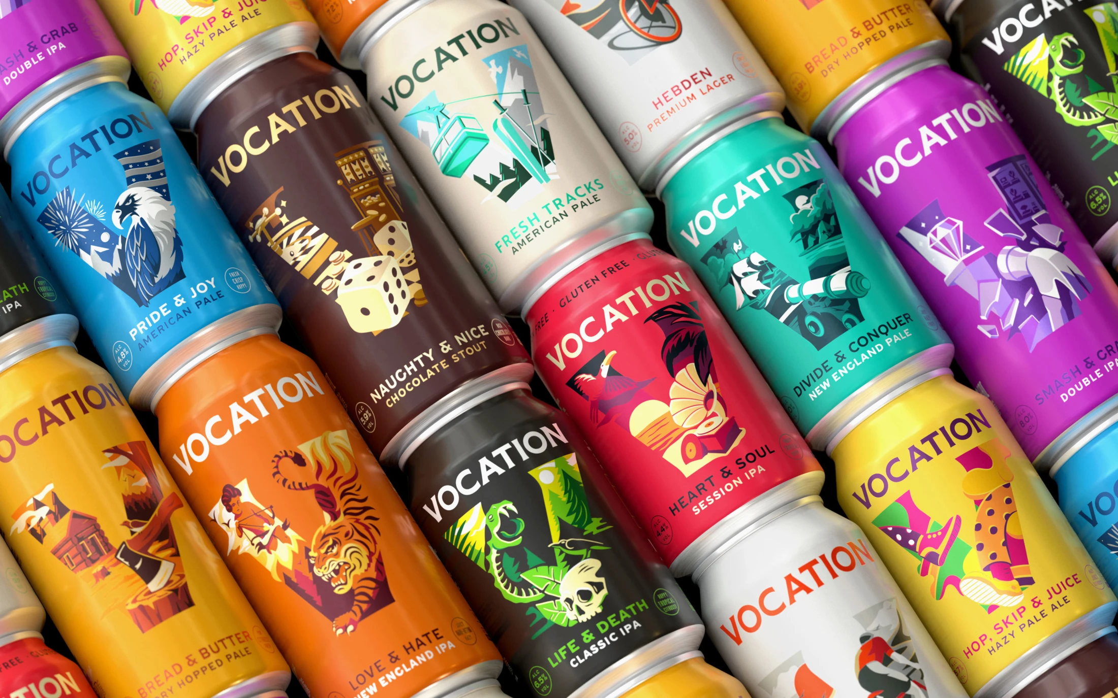 Vocation 手工啤酒包裝設(shè)計(jì)，V字母插畫品牌識(shí)別手法