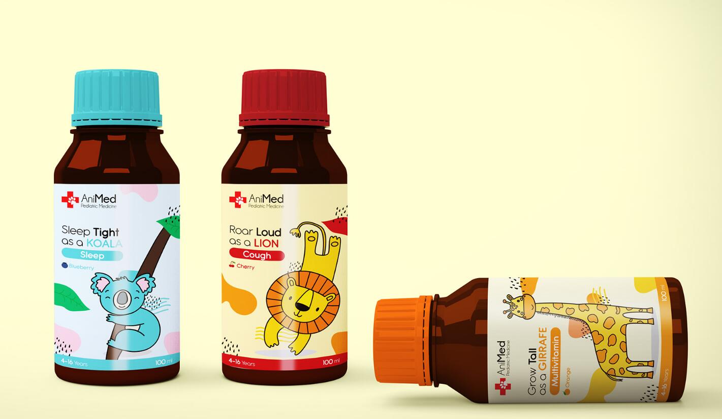 ANMed兒童藥品包裝設計，有趣的“動物插畫”概念
