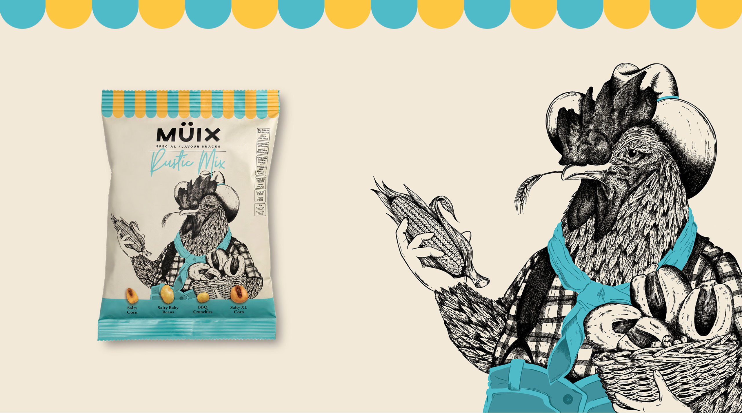 Müix混合口味堅果食品包裝設計“動物擬人”插畫