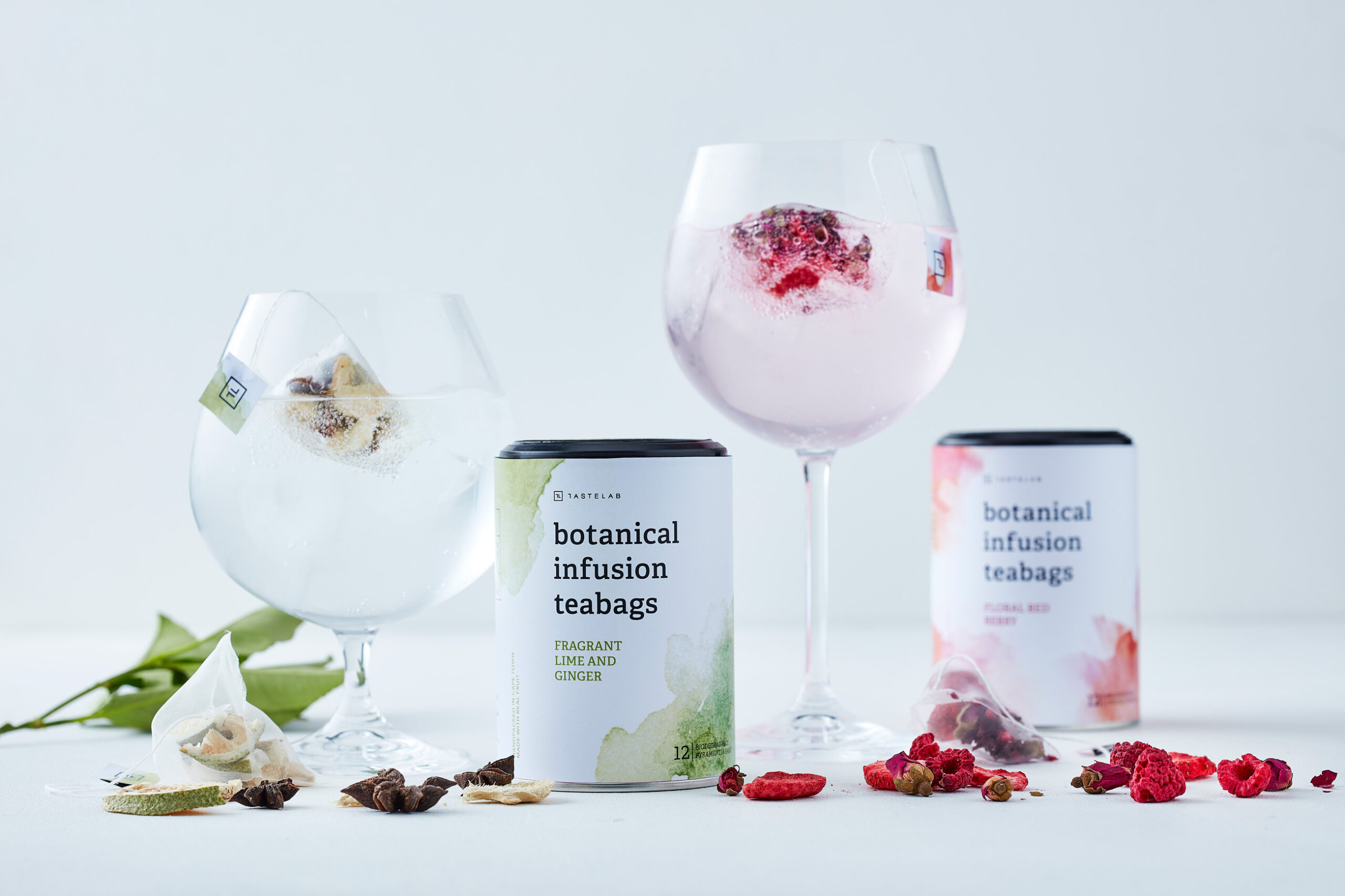 Botanical泡茶袋果茶花茶包裝設計“漸變水墨水彩”插畫