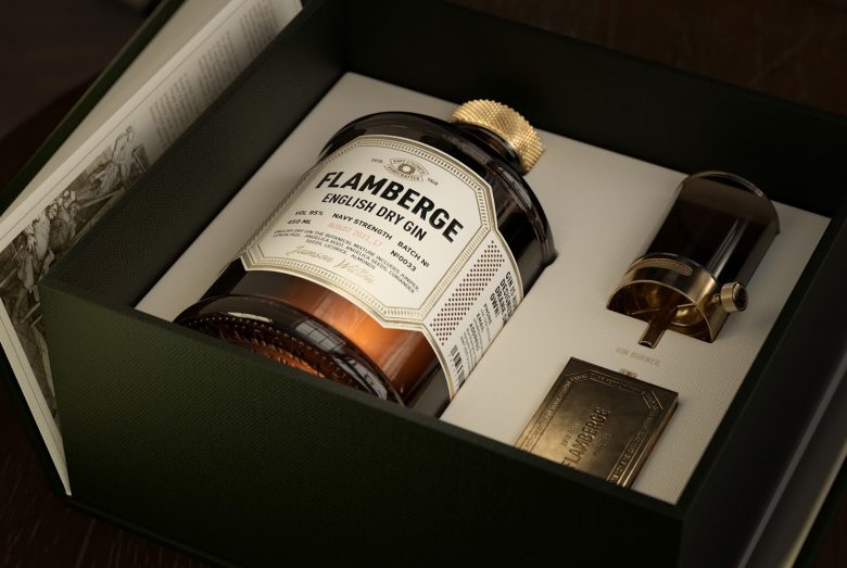 高端風格Flamberg 杜松子酒藥酒包裝設計禮盒設計，包含35種植物