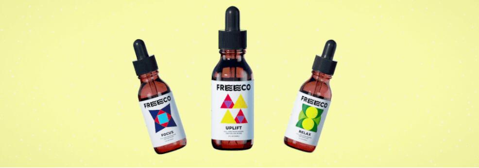 freeco天然大麻提取物滴劑藥品包裝設計，抽象幾何圖案組合