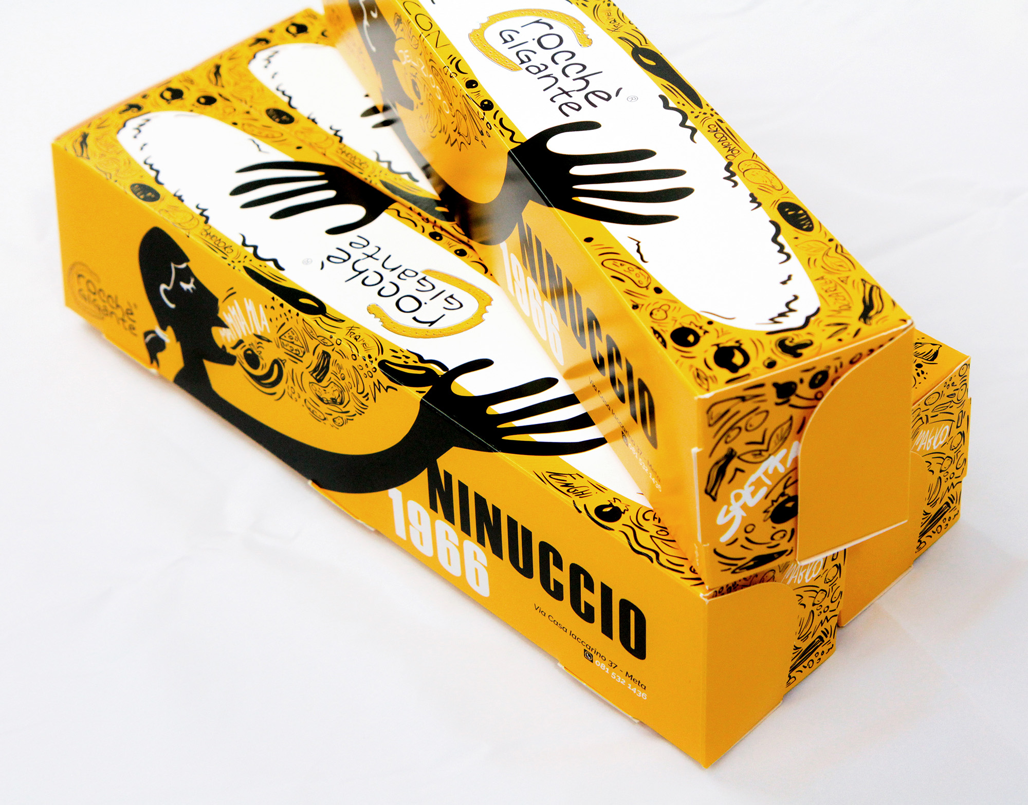 crocchè休閑食品創意包裝設計，張開的手與嘴巴插畫