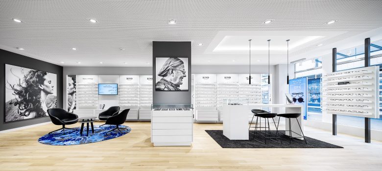 KIND 光學眼鏡和聲學聽力產品專賣店店鋪空間si設計，黑白輕松風格