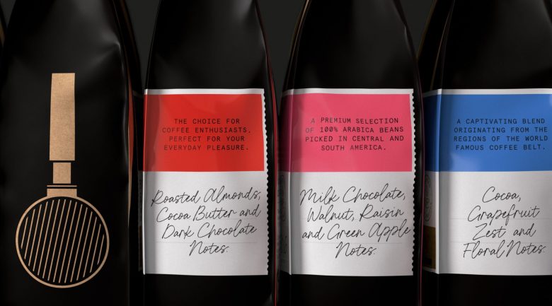 Buondi 咖啡標簽貼紙包裝設計與字母中間切開標志設計