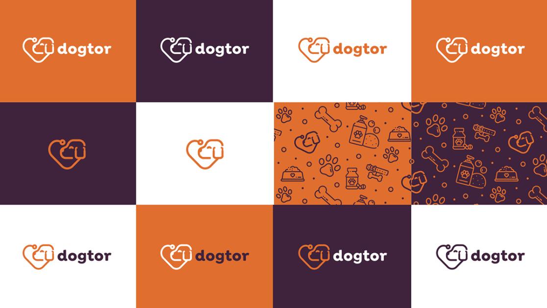 Dogtor 寵物醫院獸醫診所logo設計vi設計，愛心+醫生+狗