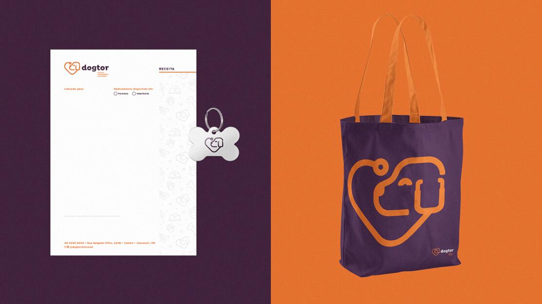 Dogtor 寵物醫院獸醫診所logo設計vi設計，愛心+醫生+狗