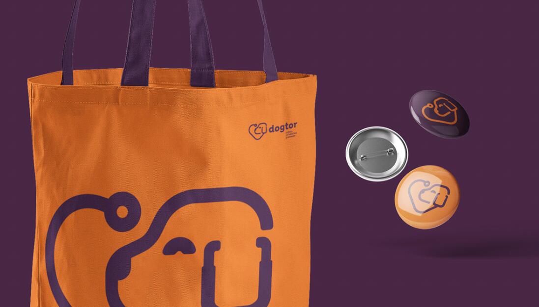 Dogtor 寵物獸醫診所logo設計vi設計，愛心+醫生+狗