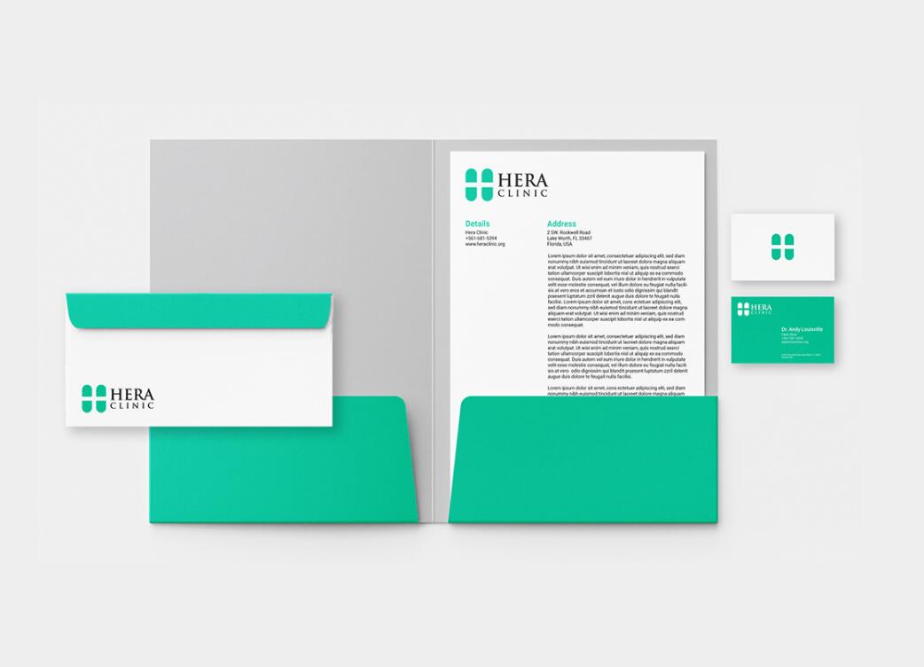 Hera Clinic 赫拉診所醫院logo設計vi設計，H字母+十字