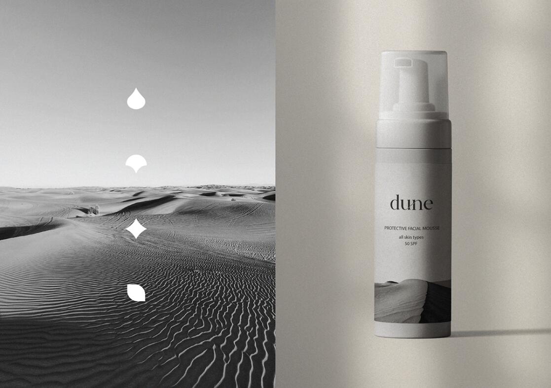 DUNE 防曬霜護膚品化妝品包裝設計“沙漠黑白照片”