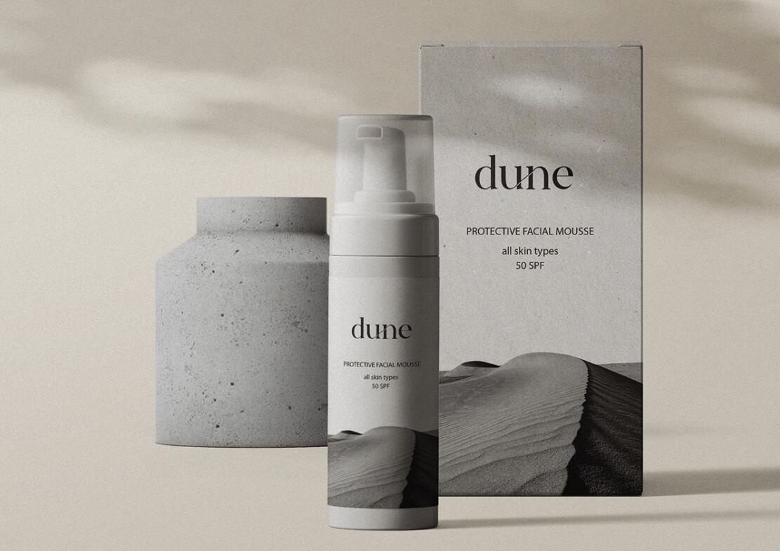 DUNE 防曬霜護膚品化妝品包裝設計“沙漠黑白照片”