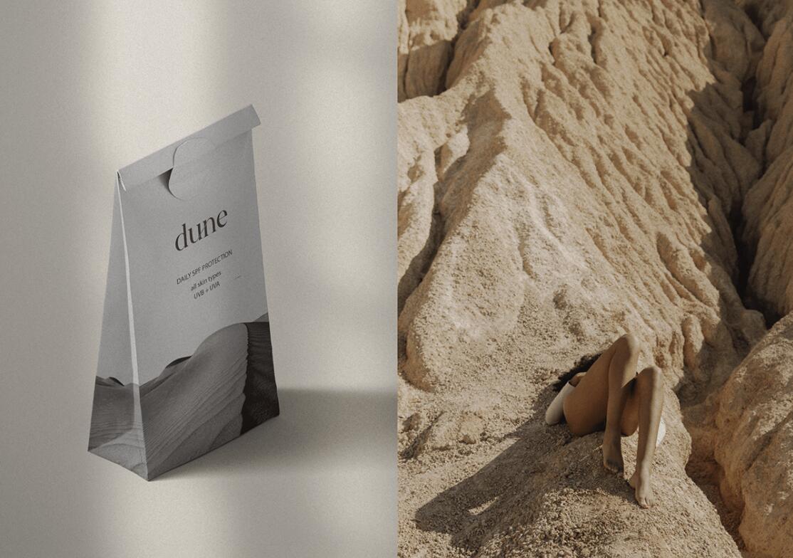 DUNE 防曬霜護膚品化妝品包裝設計“沙漠黑白照片”