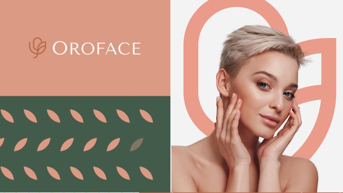 Oroface牙科牙齒矯正與口腔美容醫療診所logo設計vi設計，花朵字母logo+粉綠配色