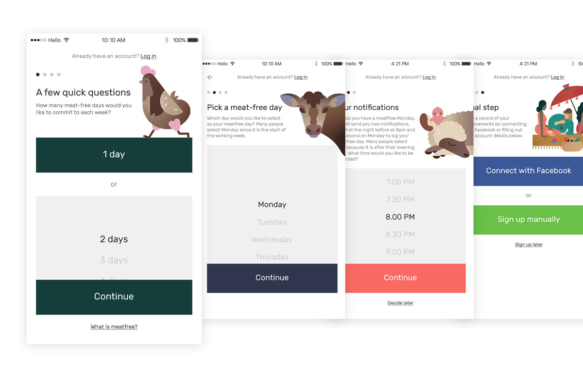 The Darwin Challenge不吃肉app應(yīng)用程序界面設(shè)計(jì)與風(fēng)景矢量插畫設(shè)計(jì)風(fēng)格