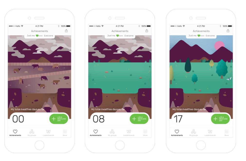 The Darwin Challenge不吃肉app應(yīng)用程序界面設(shè)計(jì)與風(fēng)景矢量插畫設(shè)計(jì)風(fēng)格