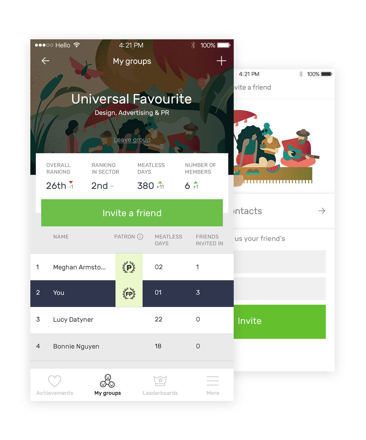 The Darwin Challenge不吃肉app應(yīng)用程序界面設(shè)計(jì)與風(fēng)景矢量插畫設(shè)計(jì)風(fēng)格