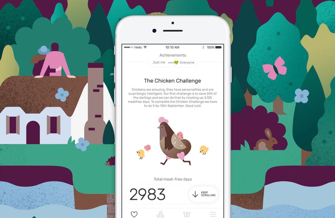 The Darwin Challenge不吃肉app應(yīng)用程序界面設(shè)計(jì)與風(fēng)景矢量插畫設(shè)計(jì)風(fēng)格