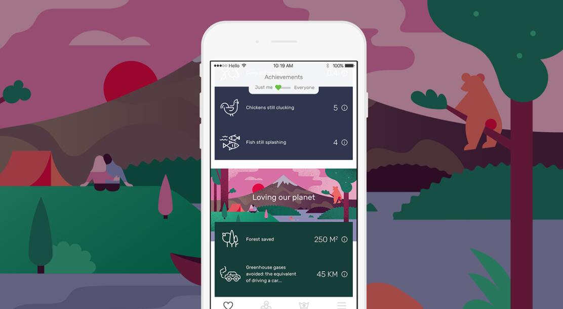 The Darwin Challenge不吃肉app應(yīng)用程序界面設(shè)計(jì)與風(fēng)景矢量插畫設(shè)計(jì)風(fēng)格