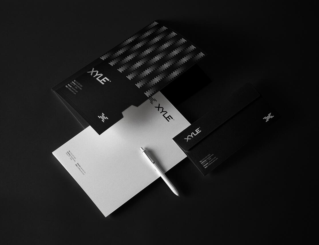 Xyle建筑設計公司logo設計品牌形象vis設計，x磚塊logo與超酷黑白漸變vi風