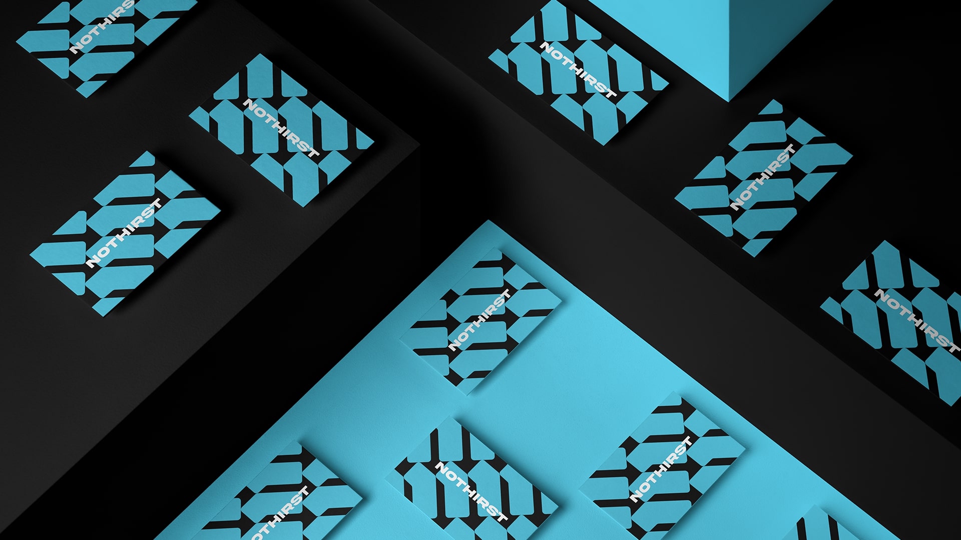 NoThirst 運動生活方式與運動水杯品牌形象vi設計，黑籃配色+幾何底紋輔助圖形