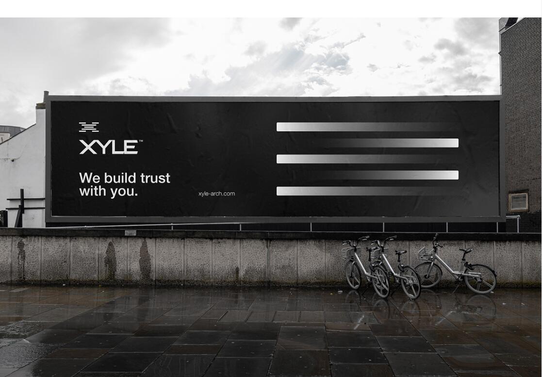 Xyle建筑設計公司logo設計品牌形象vis設計，x磚塊logo與超酷黑白漸變vi風