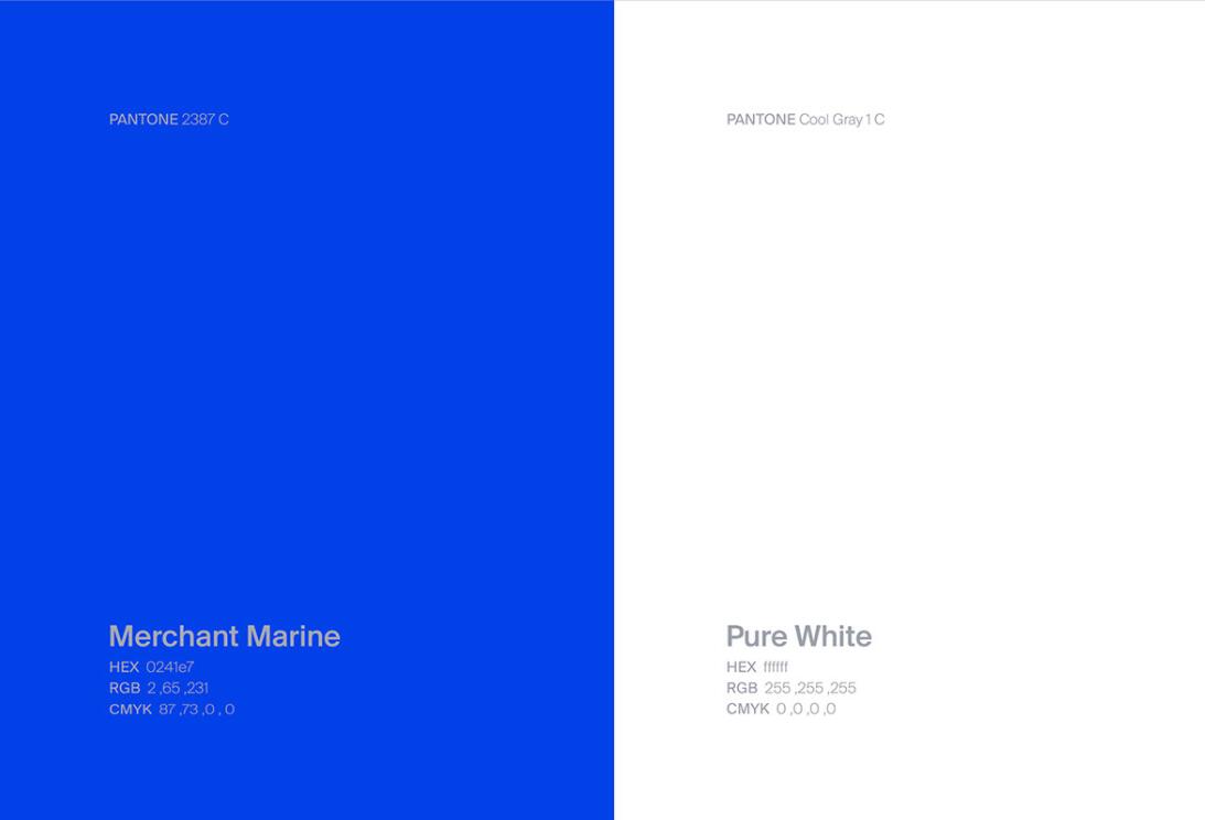 Recore 航運公司logo設計vi設計，雙線條“R”字母與藍灰配色